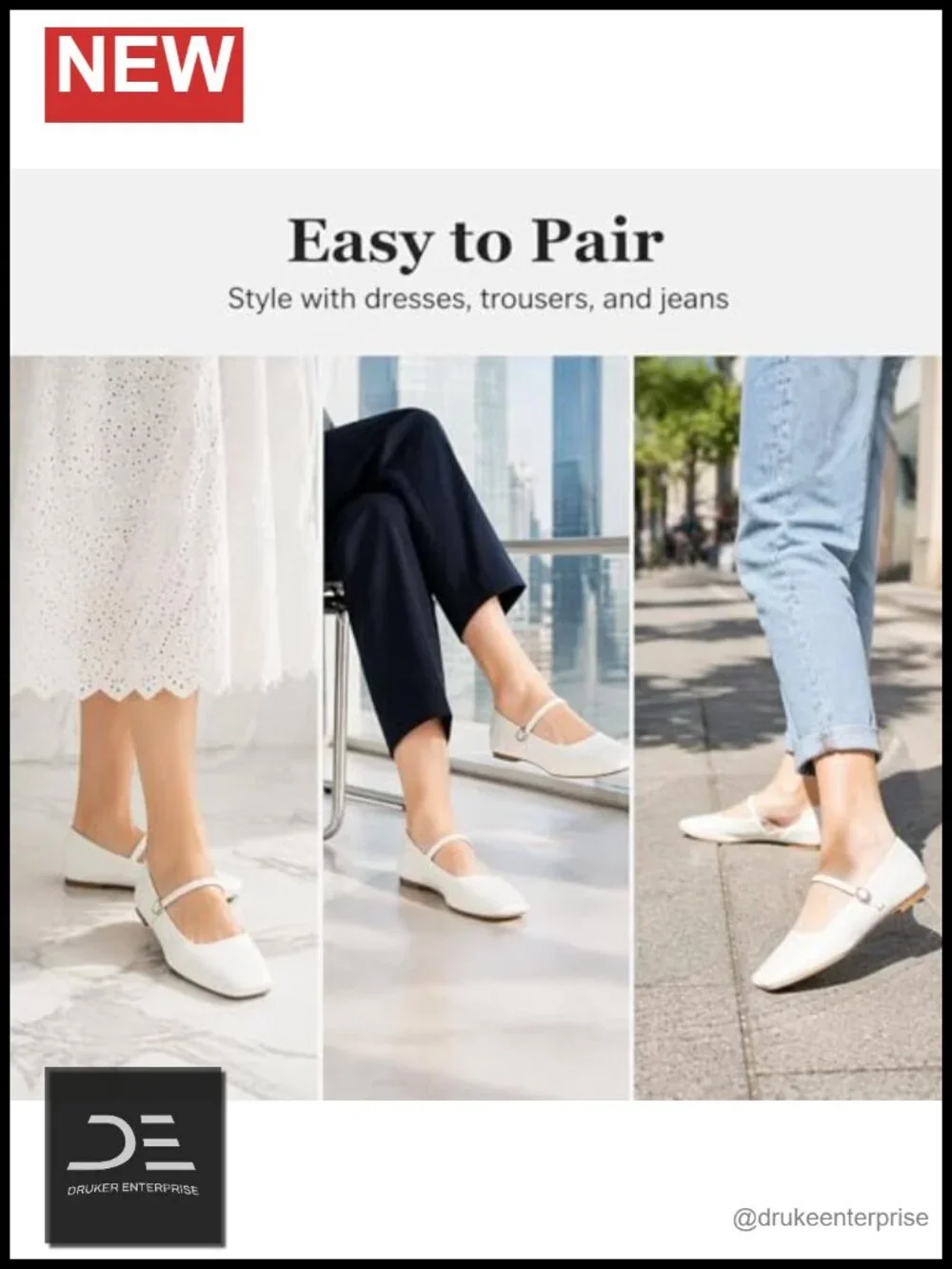 Square Toe Mary Jane Flats with Adjustable Strap, Slip Resistant Sole, Faux